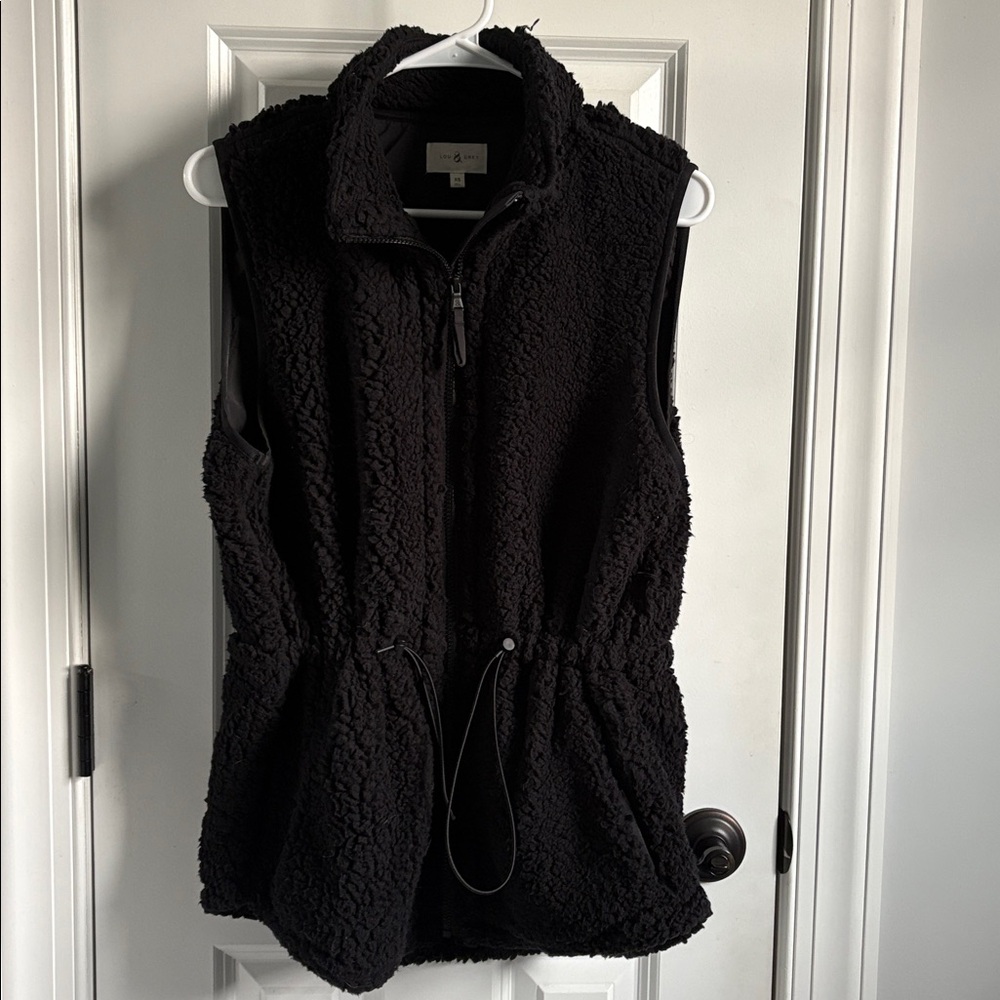 Loft Lou & Grey Black Sherpa Fleece Long Vest XS